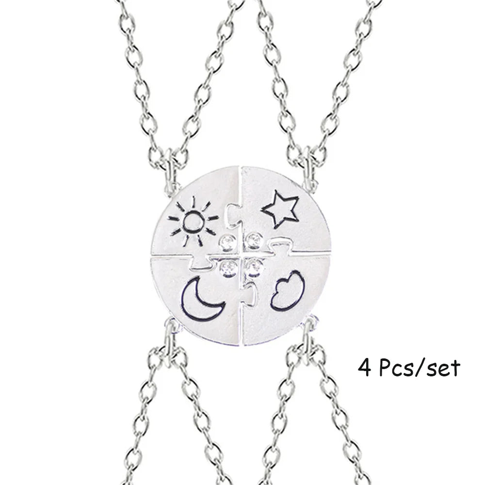 Sun, Star, Moon and Cloud BFF Necklace For 4 Friends