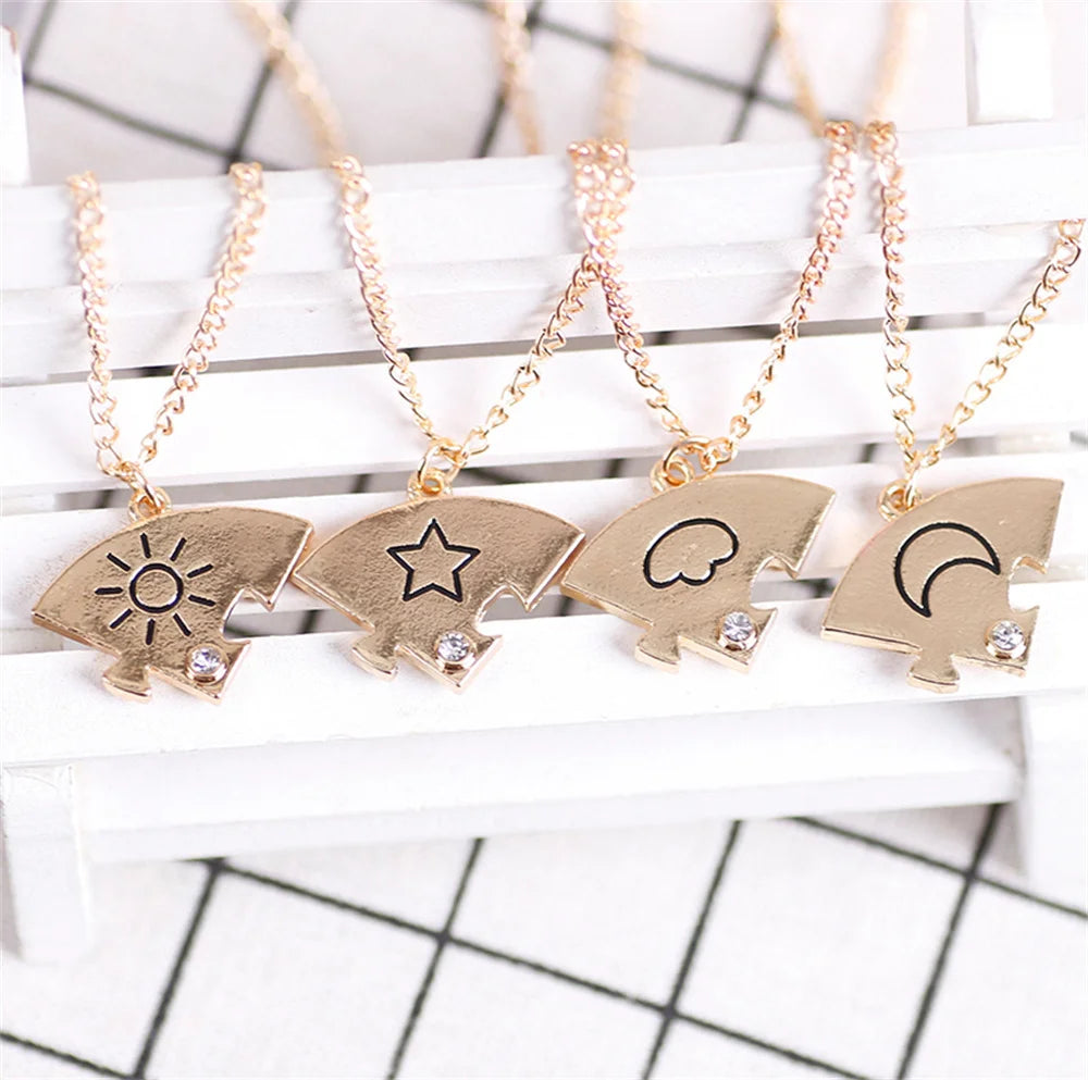 Sun, Star, Moon and Cloud BFF Necklace For 4 Friends