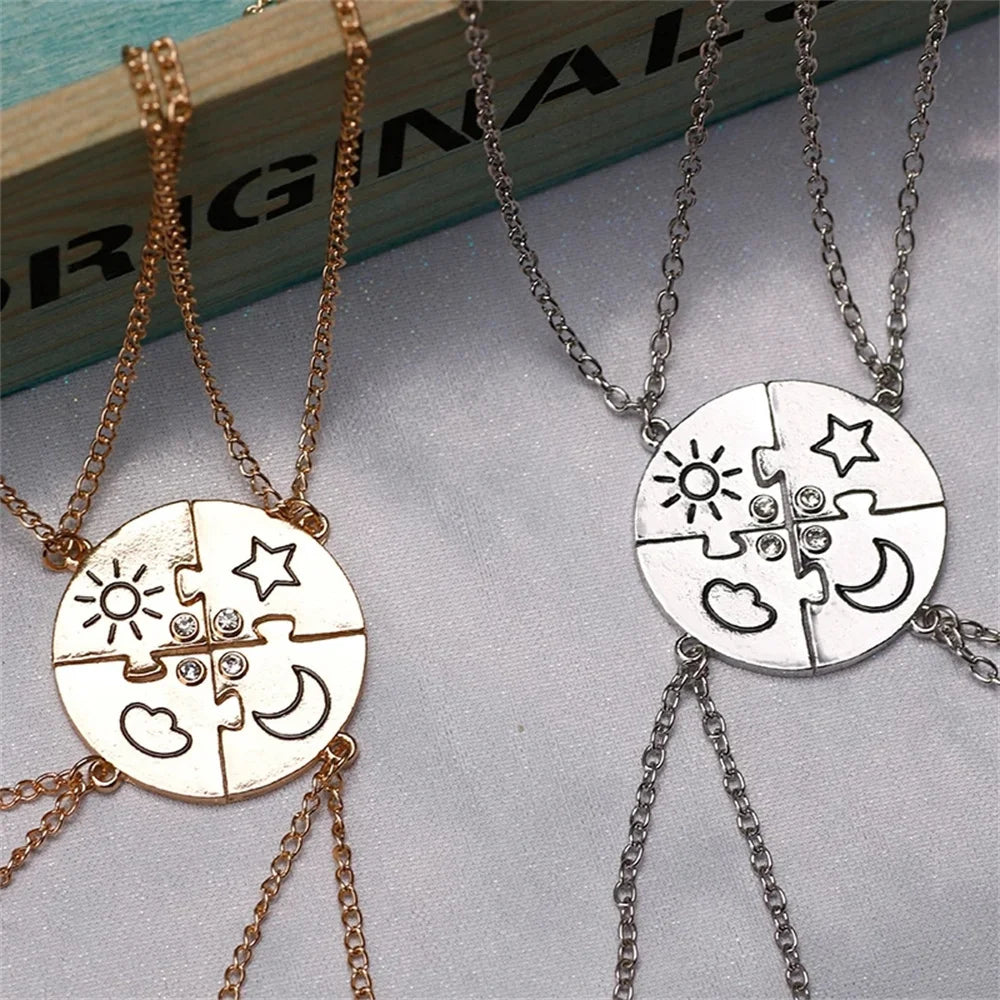 Sun, Star, Moon and Cloud BFF Necklace For 4 Friends
