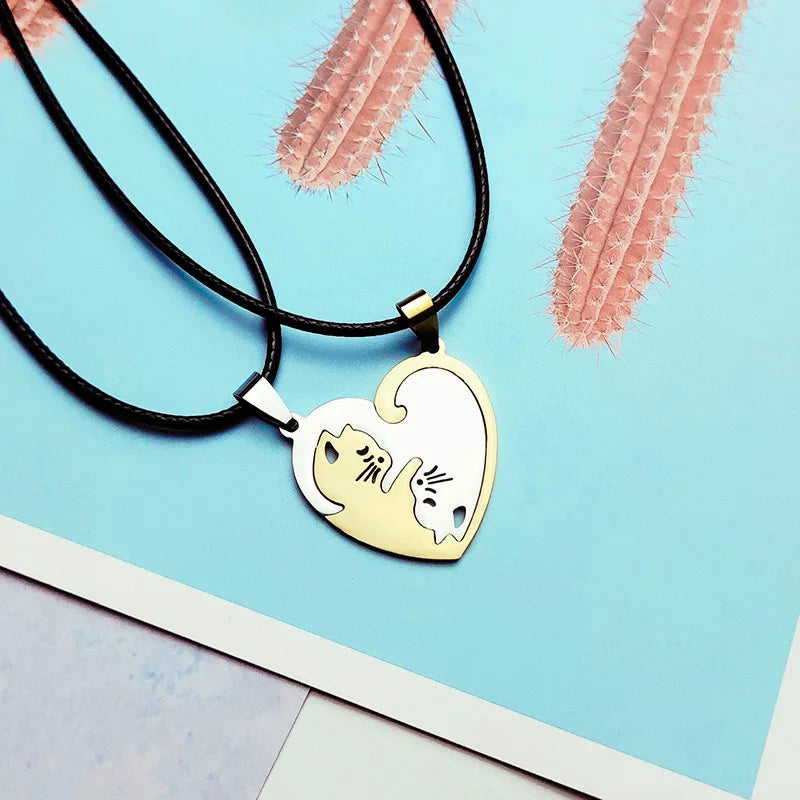 Sleeping Cats BFF Necklace For 2 People