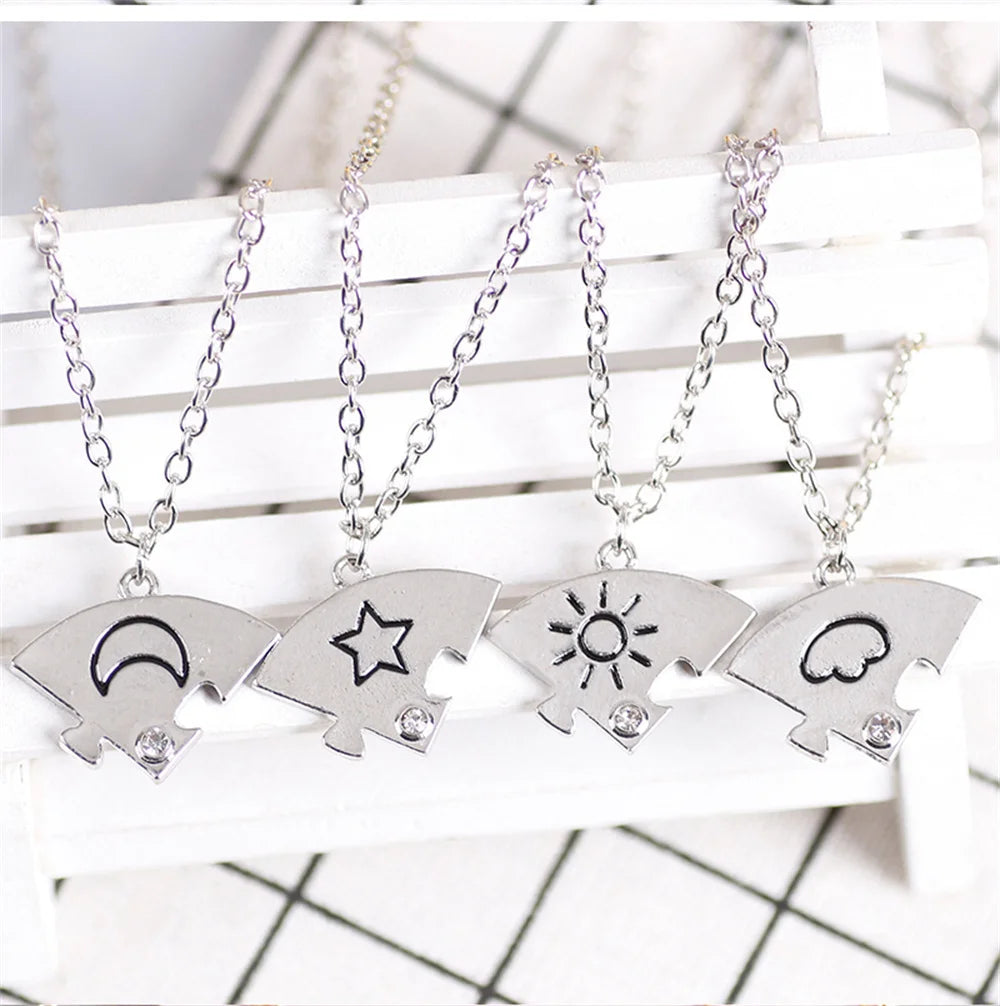 Sun, Star, Moon and Cloud BFF Necklace For 4 Friends