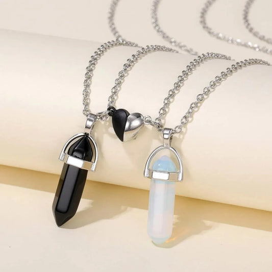 Crystal Pendant Necklace With Magnetic Heart