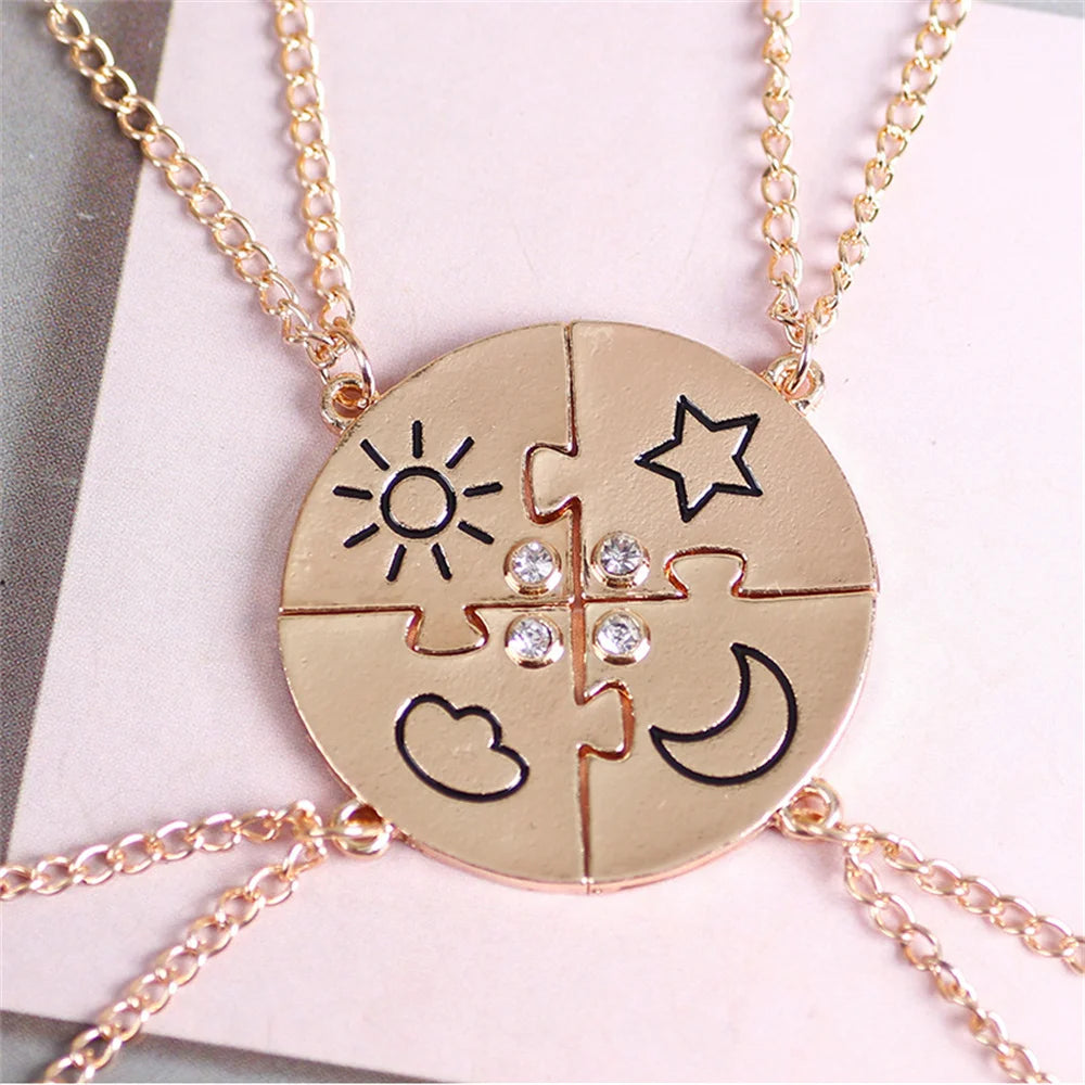 Sun, Star, Moon and Cloud BFF Necklace For 4 Friends