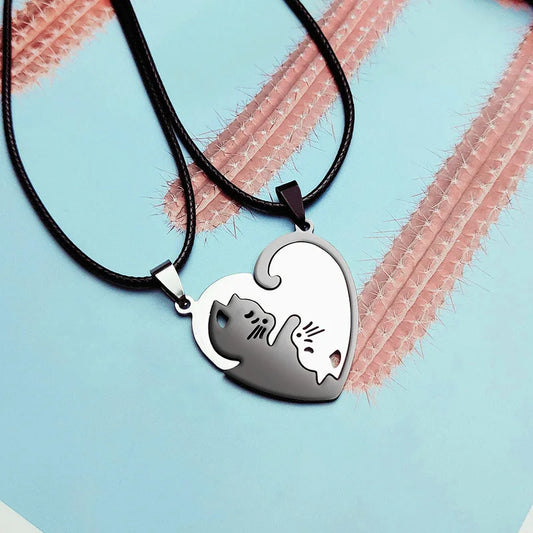 Sleeping Cats BFF Necklace For 2 People