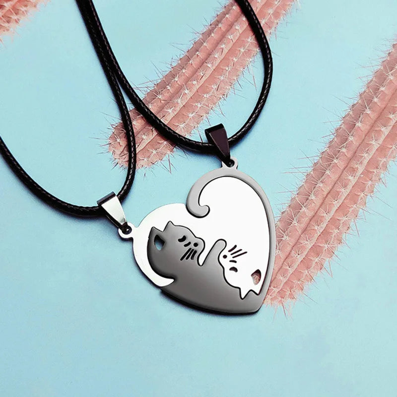 Sleeping Cats BFF Necklace For 2 People