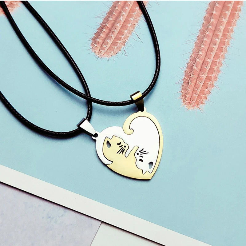Sleeping Cats BFF Necklace For 2 People