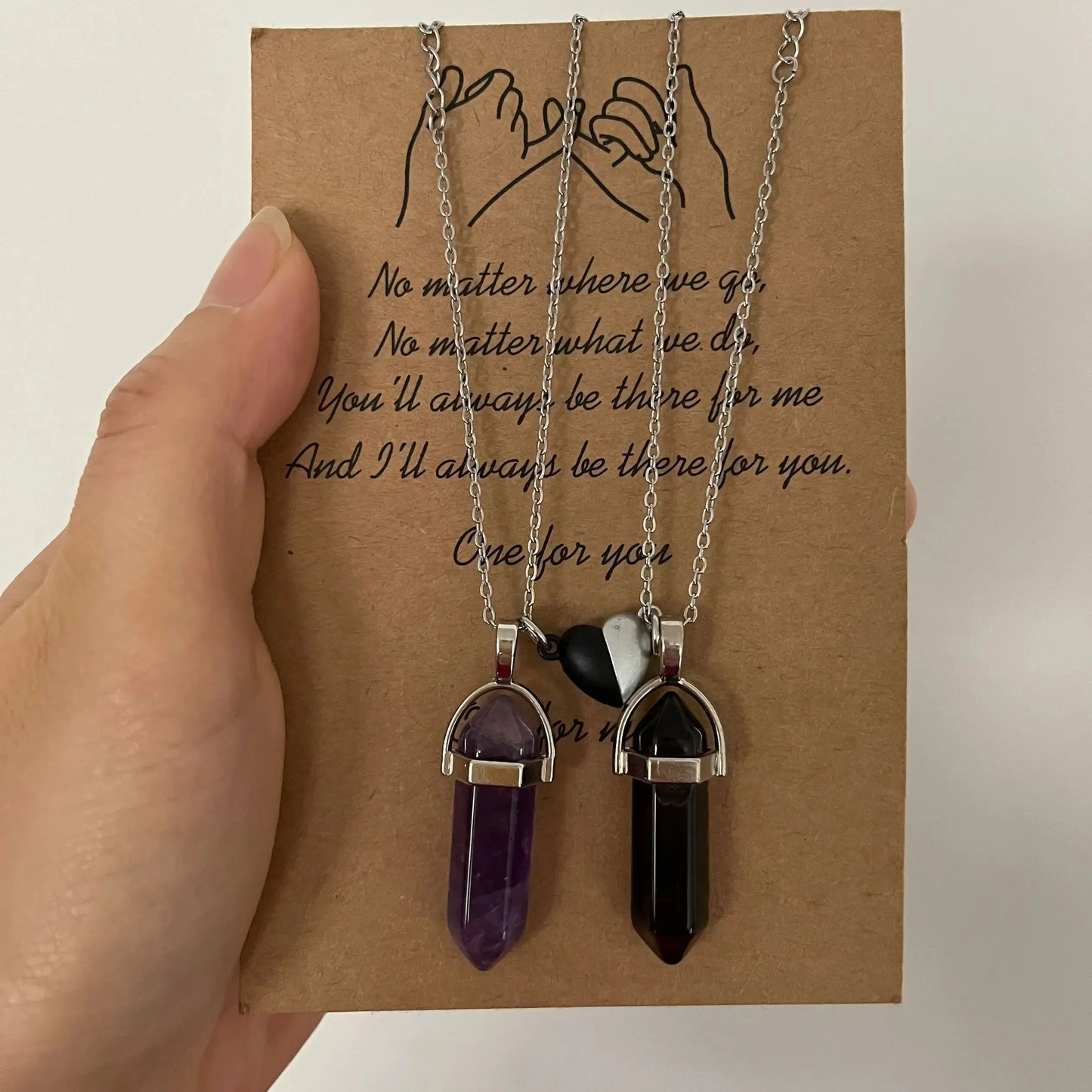 Crystal Pendant Necklace With Magnetic Heart