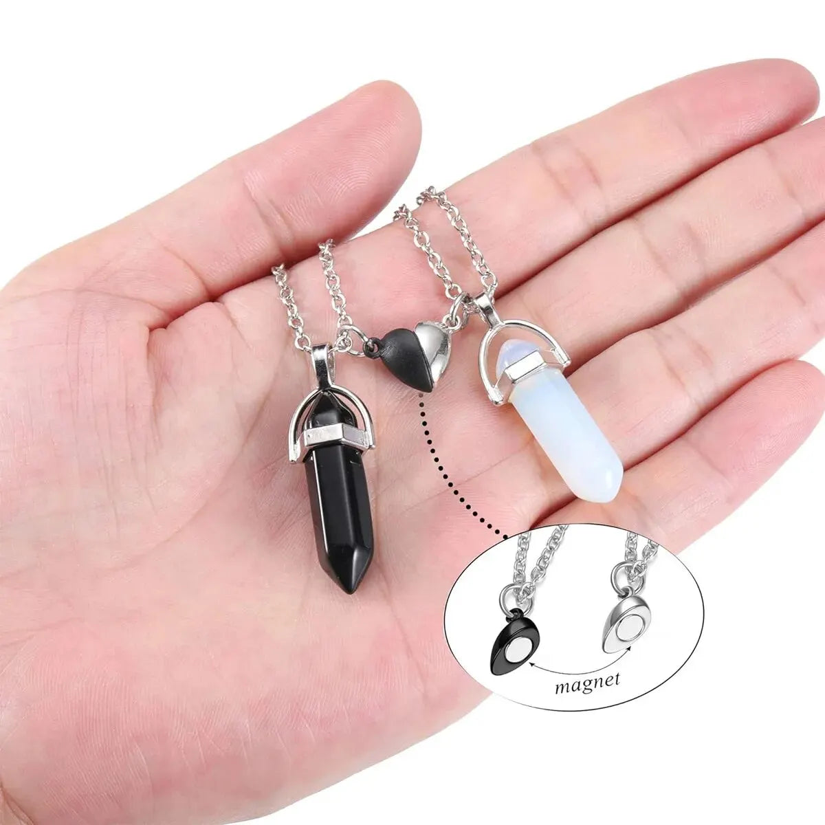 Crystal Pendant Necklace With Magnetic Heart