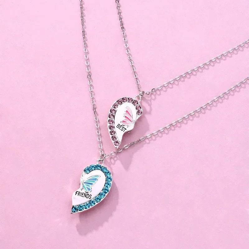 Butterfly Heart Necklace For 2 Friends